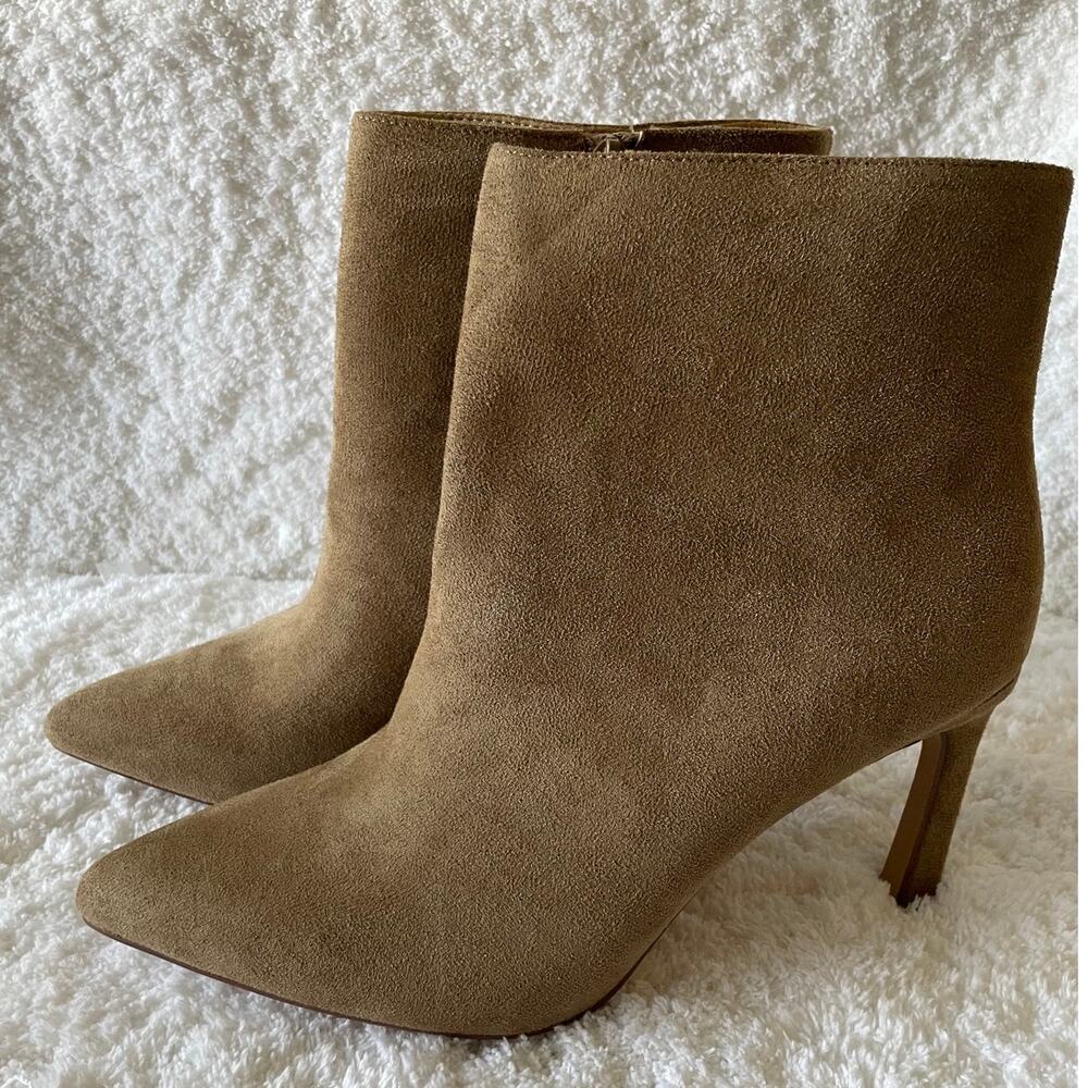 NEW Oasis Society Suede Pointed Toe Stilettos Heel Ankle Boots Beige Women's 10